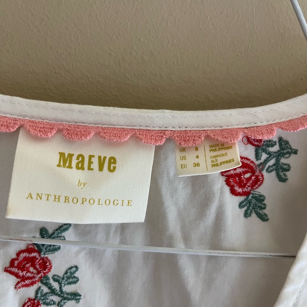 Anthropologie White Embroidered Blouse w/ Waist Tie - Picture 5 of 6